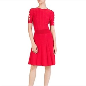 NWT The Kooples Red twist cutout short sleeve ribbed knit fit & flare dress 2